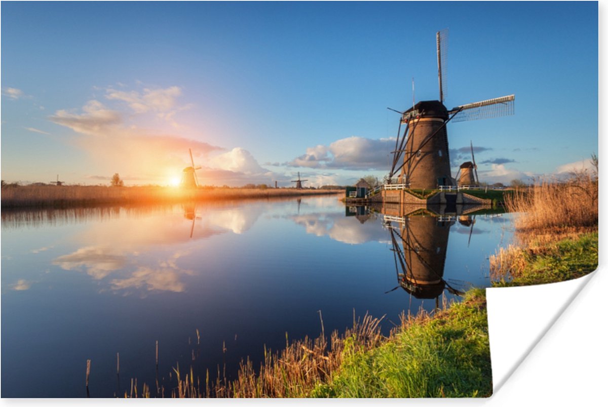 Poster Windmolen - Water - Zon - 90x60 cm