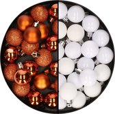 40x stuks kleine kunststof kerstballen oranje en wit 3 cm - Kerstversiering