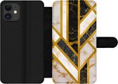 Bookcase Geschikt voor iPhone 11 telefoonhoesje - Marmer print - Goud - Glitter - Luxe - Met vakjes - Wallet case met magneetsluiting