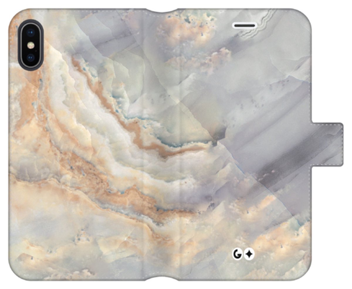 Telefoonhoesje geschikt voor Apple iPhone XS - Portemonneehoesje - met pasjeshouder en magneetsluiting - Marmeren printcollectie - Marble Stone Luxury - Goud