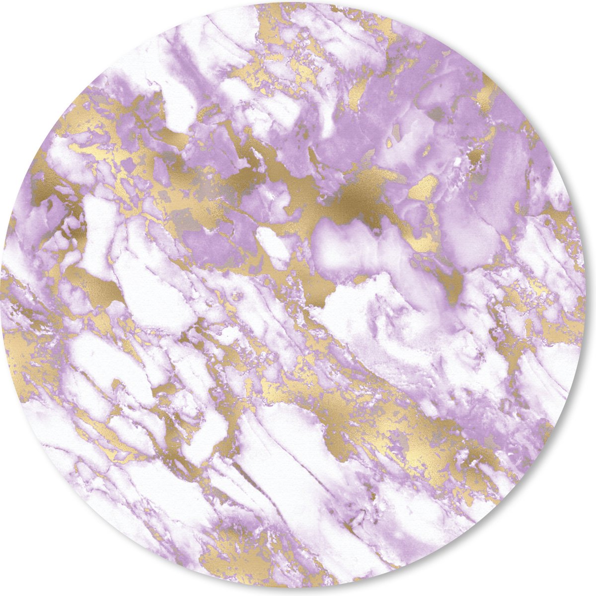 Muismat rond 20x20 cm - Mousepad Marmer - Wit - Paars - Goud - Ronde muismatten