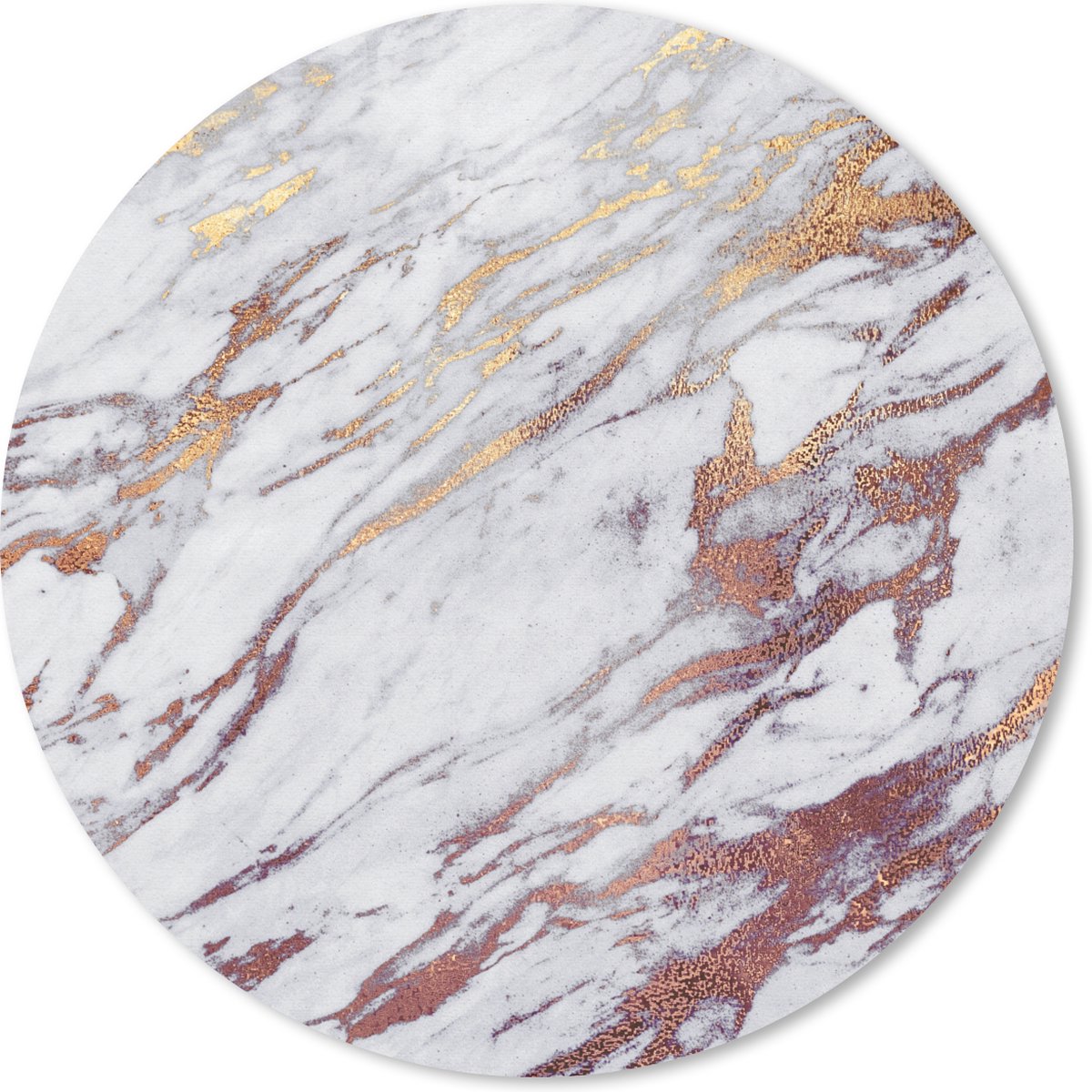 Muismat rond 20x20 cm - Mousepad Marmer - Wit - Goud - Rood - Ronde muismatten