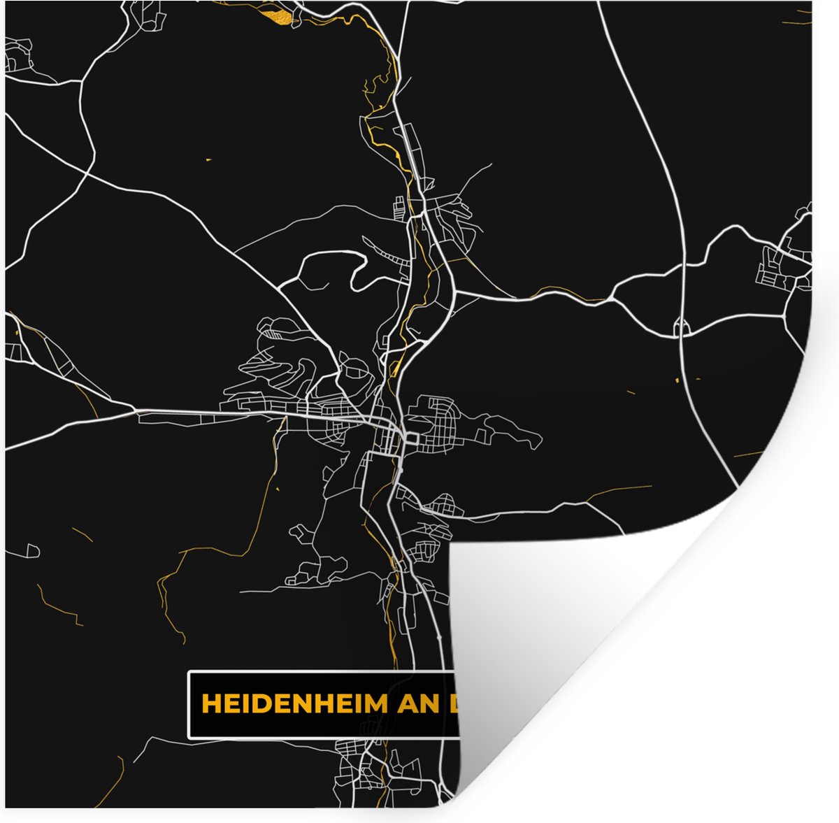 Muurstickers - Sticker Folie - Plattegrond – Heidenheim an der Brenz – Goud – Stadskaart -