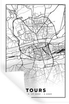 Muurstickers - Sticker Folie - Stadskaart - Tours - Plattegrond - Kaart - Frankrijk - Zwart wit - 40x60 cm - Plakfolie - Muurstickers Kinderkamer - Zelfklevend Behang - Zelfklevend behangpapier - Stickerfolie