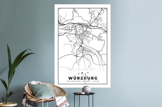 Stickers muraux - Würzburg - Carte - Plan de la ville - Plan d'étage - 80x120 cm - Feuille adhésive