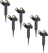 6x Pinero double dimbare LED prikspot - 2700K warm wit - GU10 - 5 Watt - Kantelbaar - Tuinspot - Voor buiten en binnen - Zwart - 3 jaar garantie