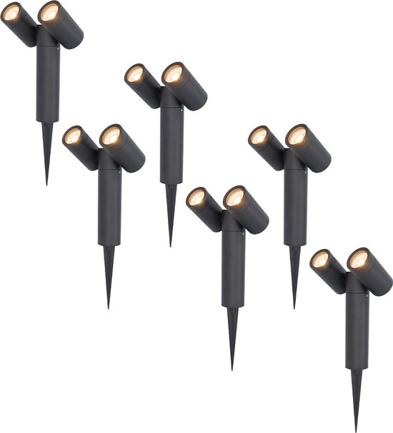 HOFTRONIC™ 6x Pinero double dimbare LED prikspot - 2700K warm wit - GU10 - 5 Watt - Kantelbaar - Tuinspot - Voor buiten en binnen - Zwart - 3 jaar garantie - Tui