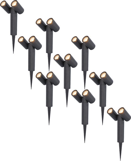HOFTRONIC Set van 9 Pinero Dubbel LED prikspots - GU10 8 watt 345 lumen - Dimbaar - Kantelbaar - 2700K warm wit - IP65 Waterdicht - Zwart
