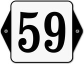 Huisnummerbord klassiek - huisnummer 59 - 16 x 12 cm - wit - schroeven  - nummerbord  - voordeur