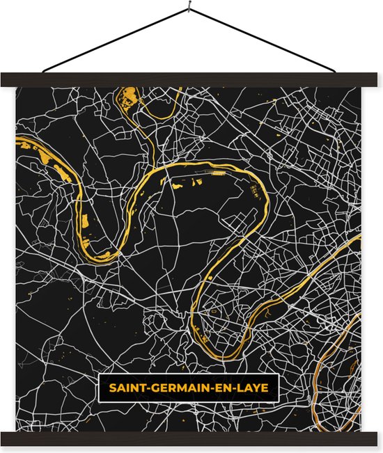 Porte-affiche avec Poster - Affiche scolaire - Saint-Germain-en-Laye - Carte - France - Carte - Plan de la ville - 60x60 cm - Lattes noires