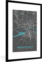 Fotolijst incl. Poster - Duitsland – Blauw – Ingolstadt – Stadskaart – Kaart – Plattegrond - 80x120 cm - Posterlijst