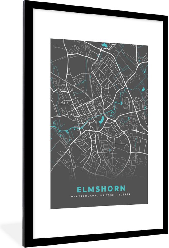 Fotolijst incl. Poster - Stadskaart – Elmshorn – Duitsland – Plattegrond – Kaart - 80x120 cm - Posterlijst