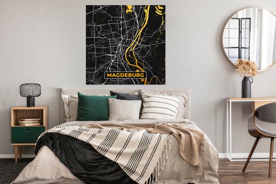 Poster Magdeburg - Stadskaart - Plattegrond - Duitsland - Kaart - Goud - 100x100 cm XXL