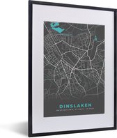 Fotolijst incl. Poster - Kaart – Plattegrond – Stadskaart – Dinslaken – Duitsland – Blauw - 30x40 cm - Posterlijst