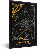 Fotolijst incl. Poster - Duitsland – Black and Gold – Rastatt – Stadskaart – Kaart – Plattegrond - 80x120 cm - Posterlijst