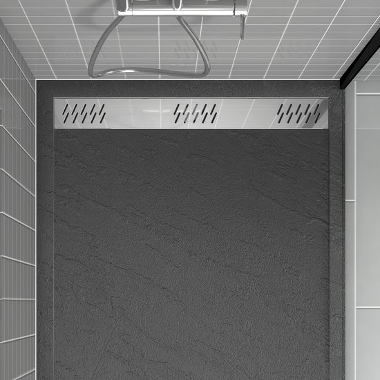 Receveur de douche Aurlane 120x90cm - gris acrylique renforcé effet pierre - antidérapant - METEORA RECTANGLE LINEAR 120-90