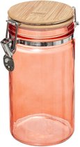 Voorraadbus/voorraadpot 1L glas koraal oranje met bamboe deksel en beugelsluiting - 1000 ml - Voorraadpotten met luchtdichte sluiting