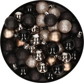 Set van 40x stuks kunststof kerstballen mix zwart en champagne 3 cm - Kerstversiering