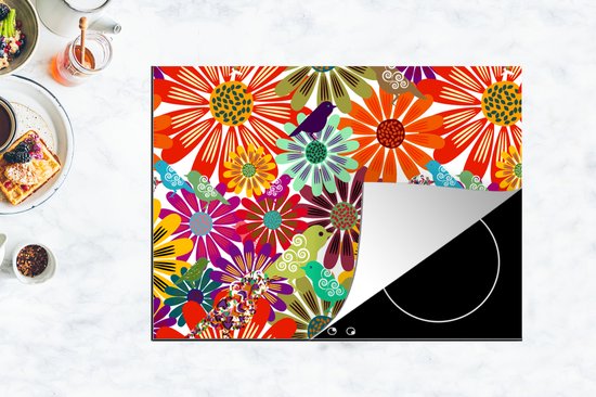 KitchenYeah® Inductie beschermer 77x59 cm - Regenboog - Bloemen - Patronen - Hippie - Kookplaataccessoires - Afdekplaat voor kookplaat - Inductiebeschermer - Inductiemat - Inductieplaat mat