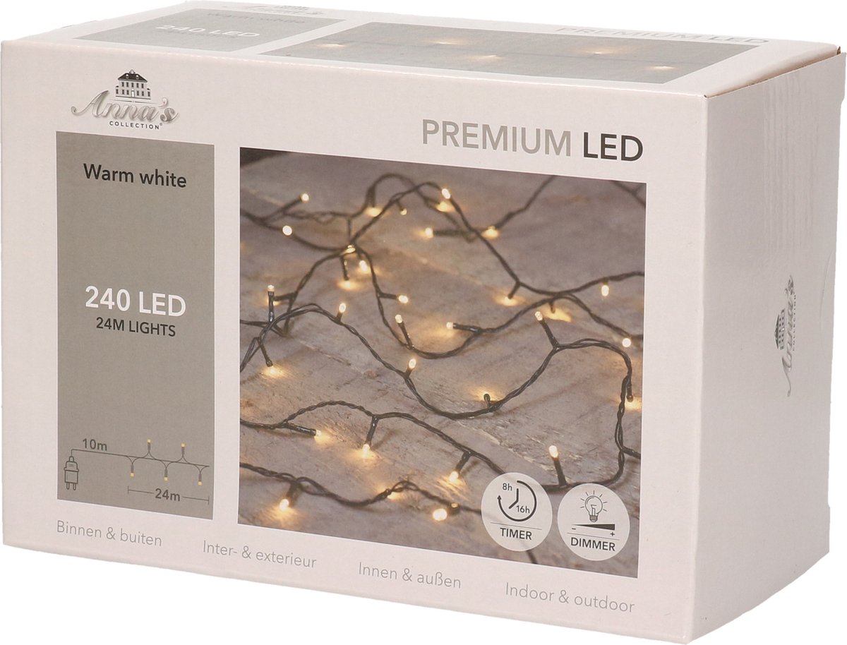Bellatio Decorations Kerstverlichting - LED - warm wit - 24 meter - Kerstlampjes/kerstlichtjes met timer