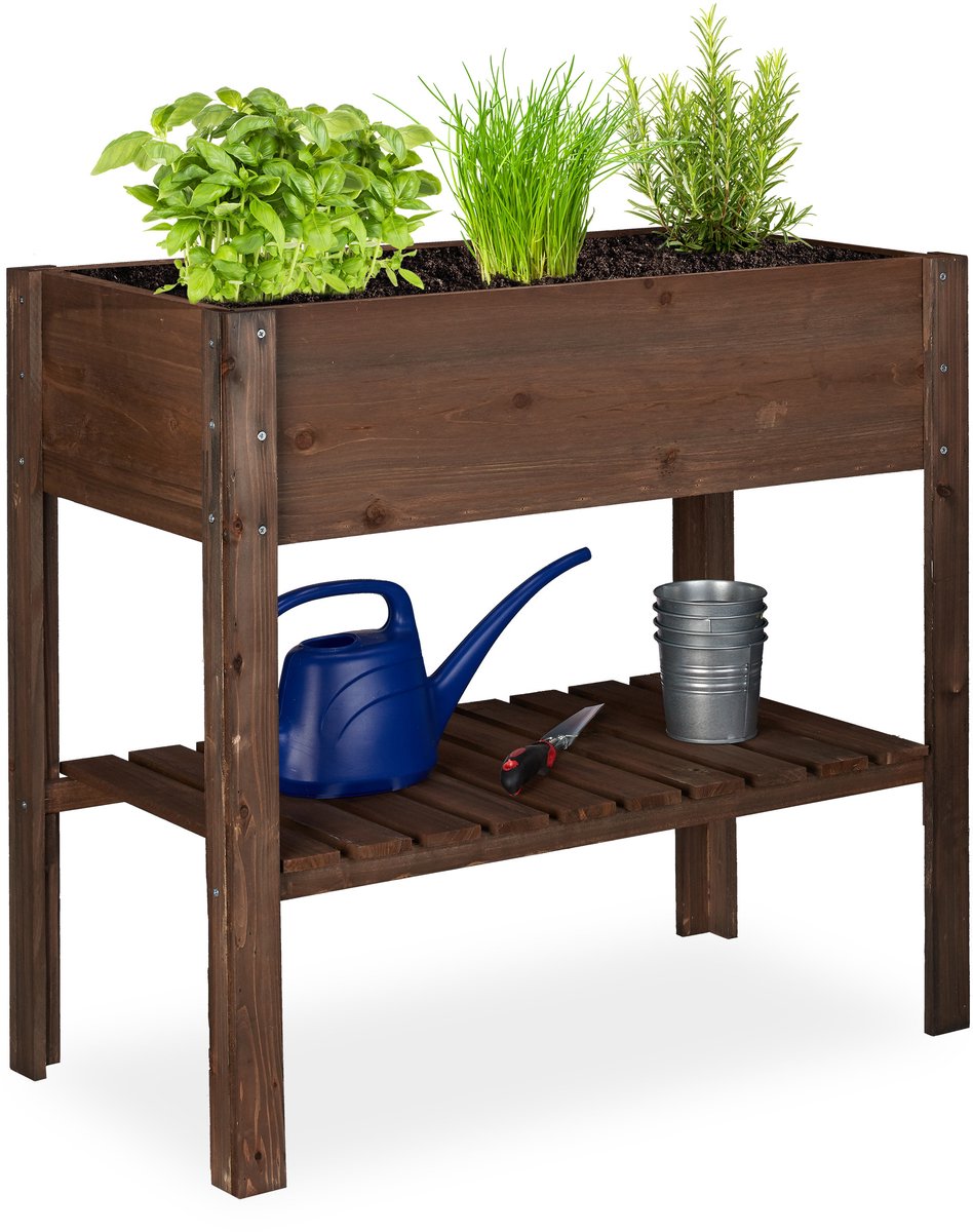 Relaxdays moestuinbak hout - moestuintafel - plantenbak balkon - kweekbak - terras