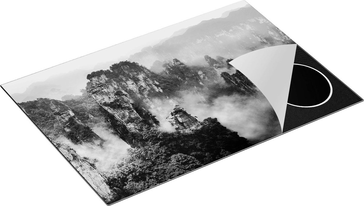 Chefcare Inductie Beschermer Zhangjiajie Klif Bergen in China - Zwart Wit - 76x51,5 cm - Afdekplaat Inductie - Kookplaat Beschermer - Inductie Mat