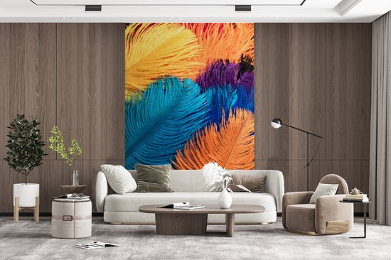 Papier peint photo peint photo vinyle - Structures de plumes colorées largeur 160 cm x hauteur 240 cm - Tirage photo sur papier peint (disponible en 7 tailles)