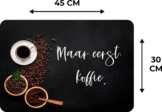 Set de Table - Napperons en Plastique - Tasses à Expresso - Mais Premier Café - Café - Citation - Dire - 45x30 cm - 6 Pièces - Résistant à la Chaleur - Antidérapant - Pad - Amovible