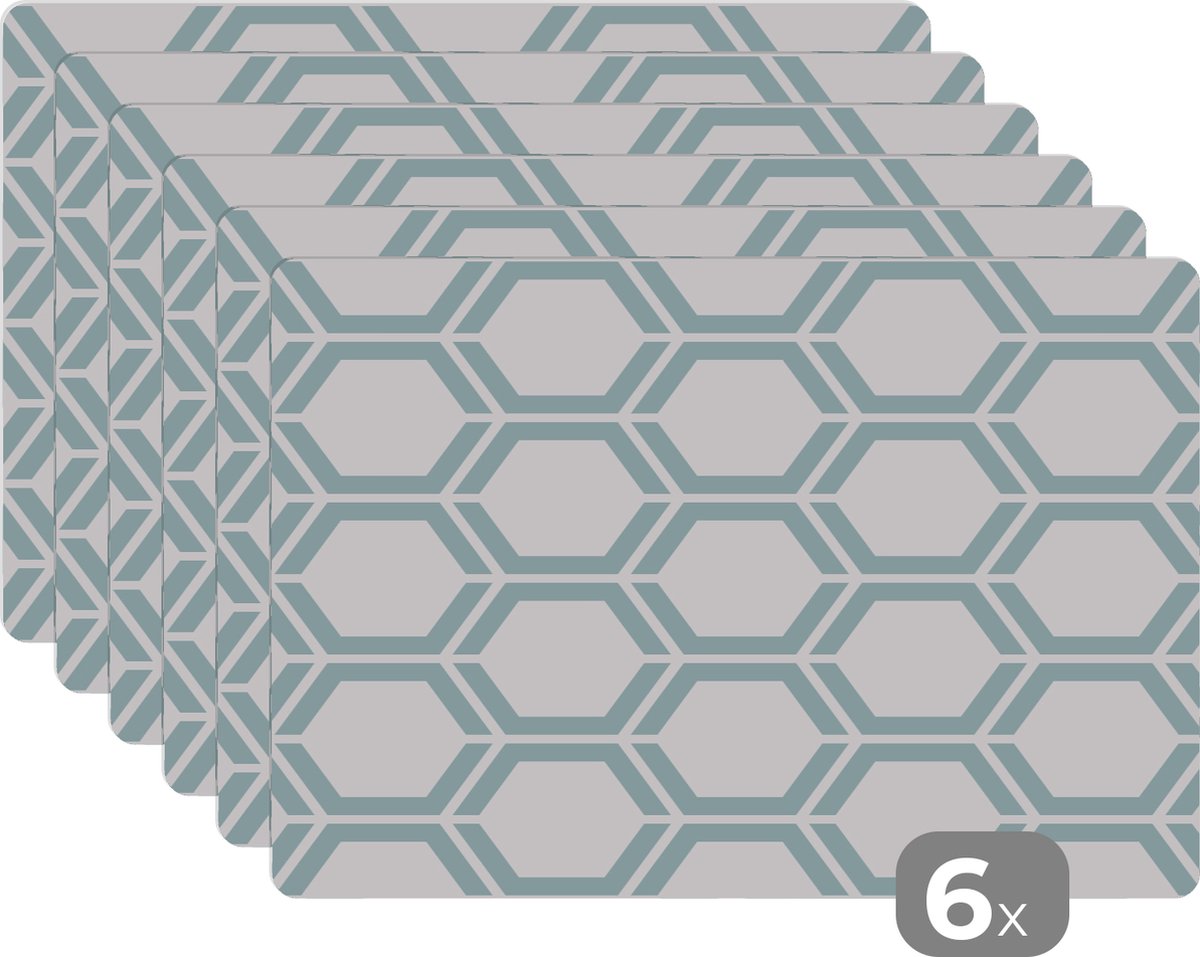 Placemats - Onderleggers - Patronen - Hexagon - Design - Groen - 45x30 cm - Placemat - 6 stuks