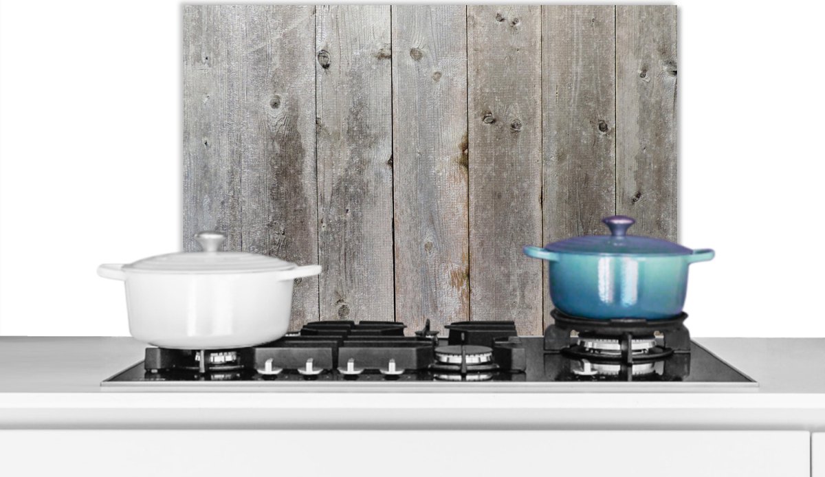 Spatscherm keuken - Spatbord - Houten plank - Structuur - Grijs - Hout - Spatwand -70x50 cm