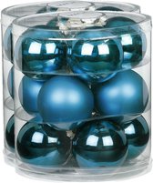 24x stuks glazen kerstballen diep blauw 8 cm glans en mat - Kerstboomversiering/kerstversiering