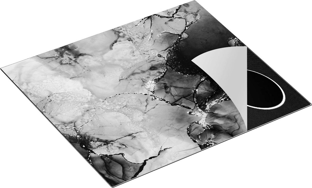 Chefcare Inductie Beschermer Abstracte Kunst - Donkere en Lichte Marmer - Zwart Wit - 57,6x51,6 cm - Afdekplaat Inductie - Kookplaat Beschermer - Inductie Mat