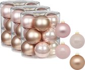36x stuks glazen kerstballen parel roze 8 cm glans en mat - Kerstboomversiering/kerstversiering