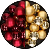 32x stuks kunststof kerstballen mix van donkerrood en goud 4 cm - Kerstversiering