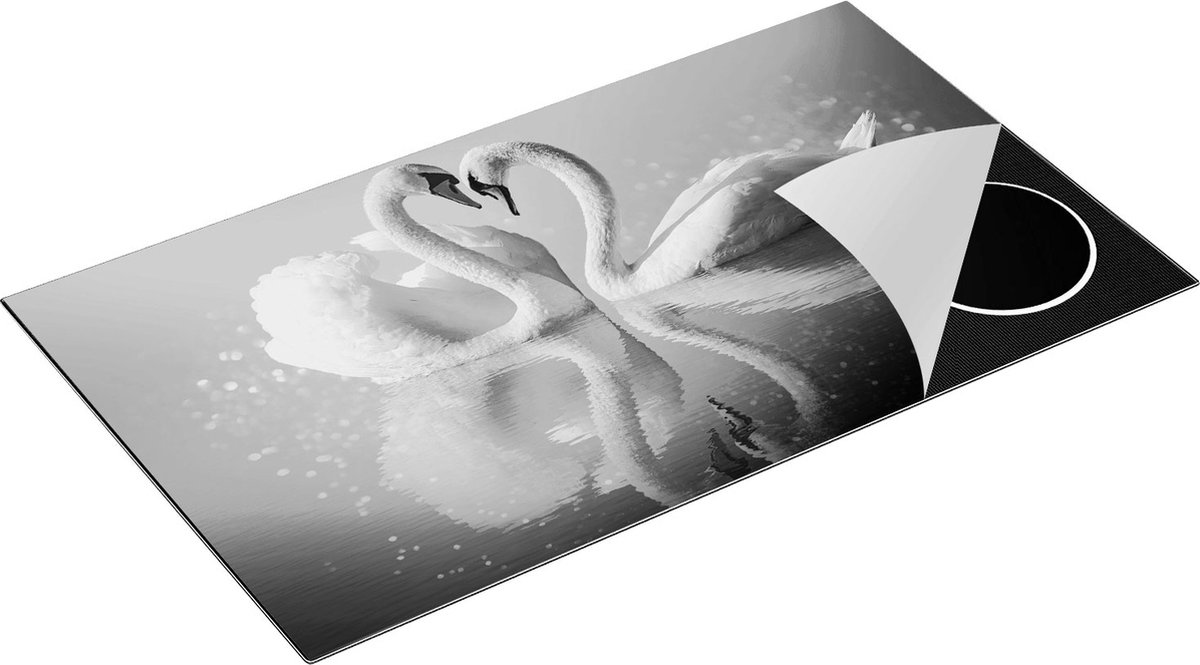 Chefcare Inductie Beschermer Zwanen Koppel in een Hart Vorm - Zwart Wit - 91,6x52,7 cm - Afdekplaat Inductie - Kookplaat Beschermer - Inductie Mat