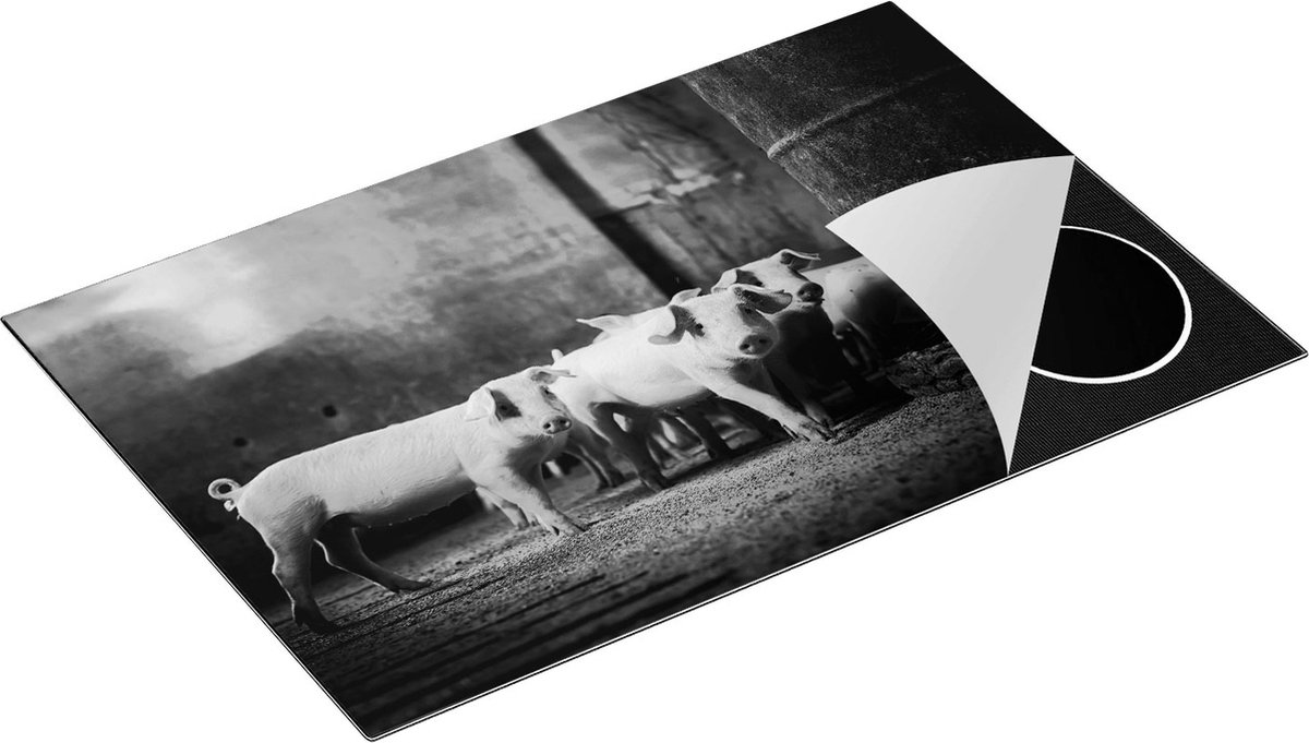 Chefcare Inductie Beschermer Varkens op een Boerderij Stal - Zwart Wit - 83x51,5 cm - Afdekplaat Inductie - Kookplaat Beschermer - Inductie Mat