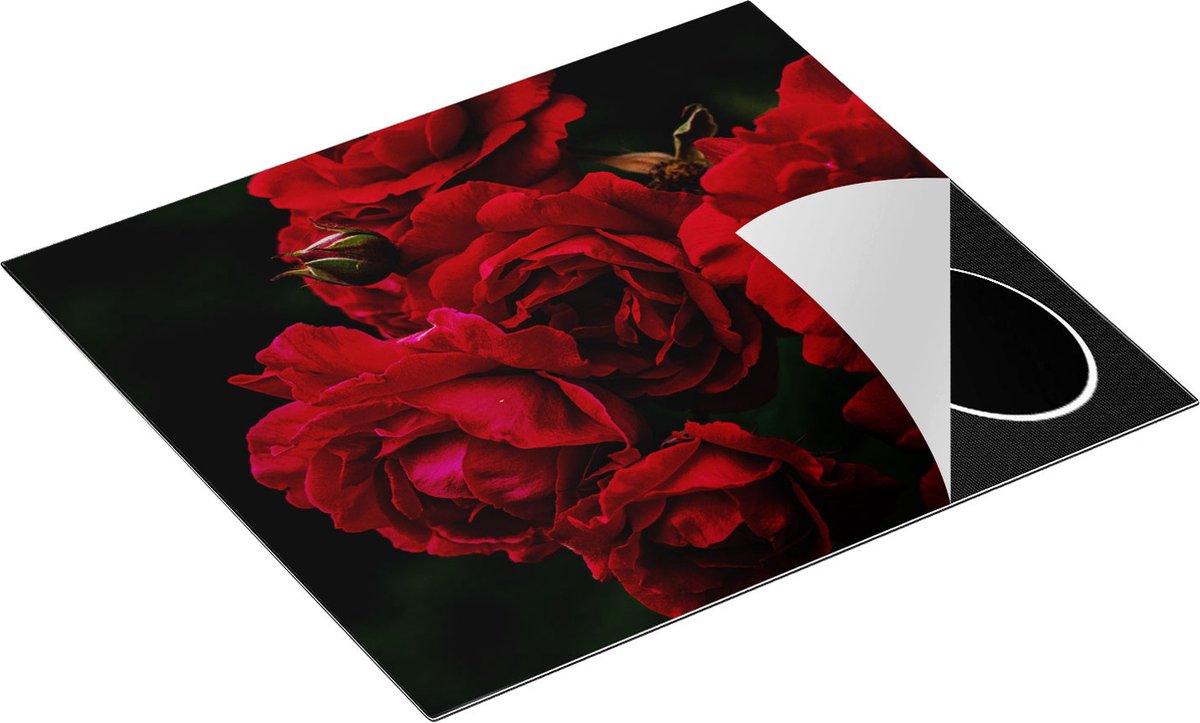 Chefcare Inductie Beschermer Rode Bloemen met Zwarte Achtergrond - 58,3x51,3 cm - Afdekplaat Inductie - Kookplaat Beschermer - Inductie Mat
