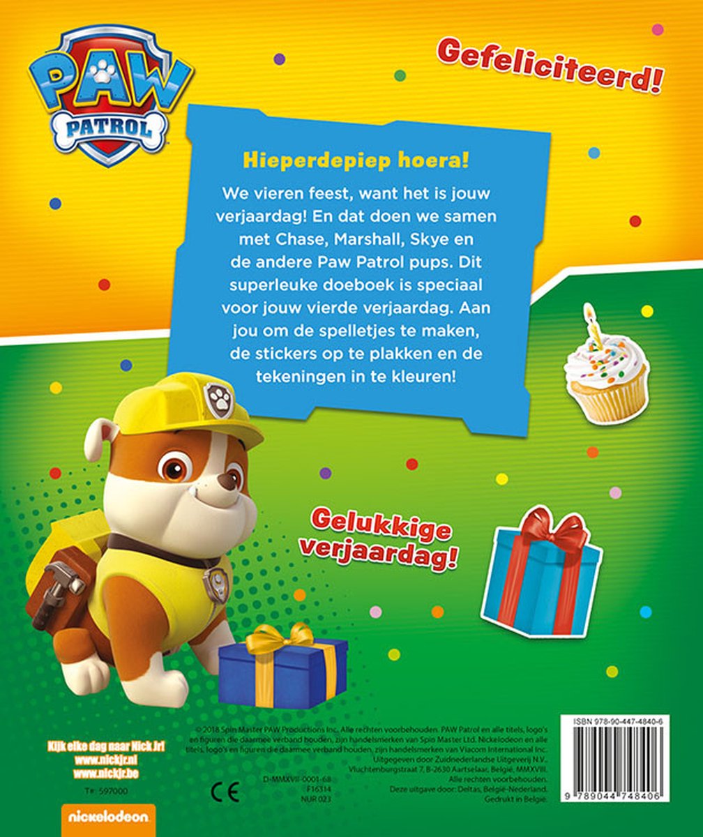 PAW Patrol - Kleurboek - Hoera, 4 jaar - Verjaardagsboek — afbeelding 3