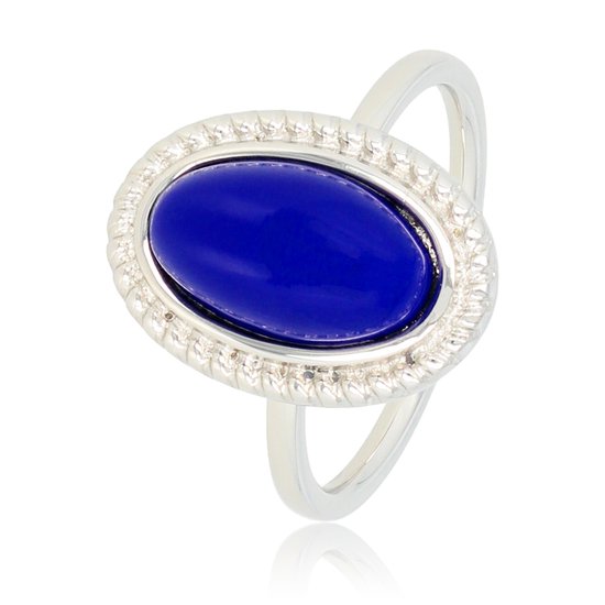 *My Bendel - Vintage ring-zilverkleurig met blauwe steen - Edelstalen ring met Vintage look met mooie blauwe steen - Met luxe cadeauverpakking