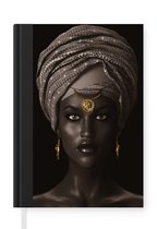 Notitieboek - Schrijfboek - Vrouw - Afrikaans - Goud - Notitieboekje klein - A5 formaat - Schrijfblok