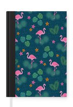 Notitieboek - Schrijfboek - Flamingo - Planten - Patroon - Notitieboekje klein - A5 formaat - Schrijfblok