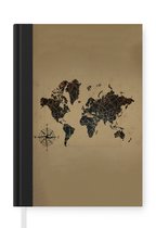 Notitieboek - Schrijfboek - Wereldkaart - Zwart - Windroos - Notitieboekje klein - A5 formaat - Schrijfblok
