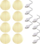 Setje van 8x stuks luxe ivoor witte bolvormige party lampionnen 35 cm met lantaarnlampjes - Feest decoraties/versiering