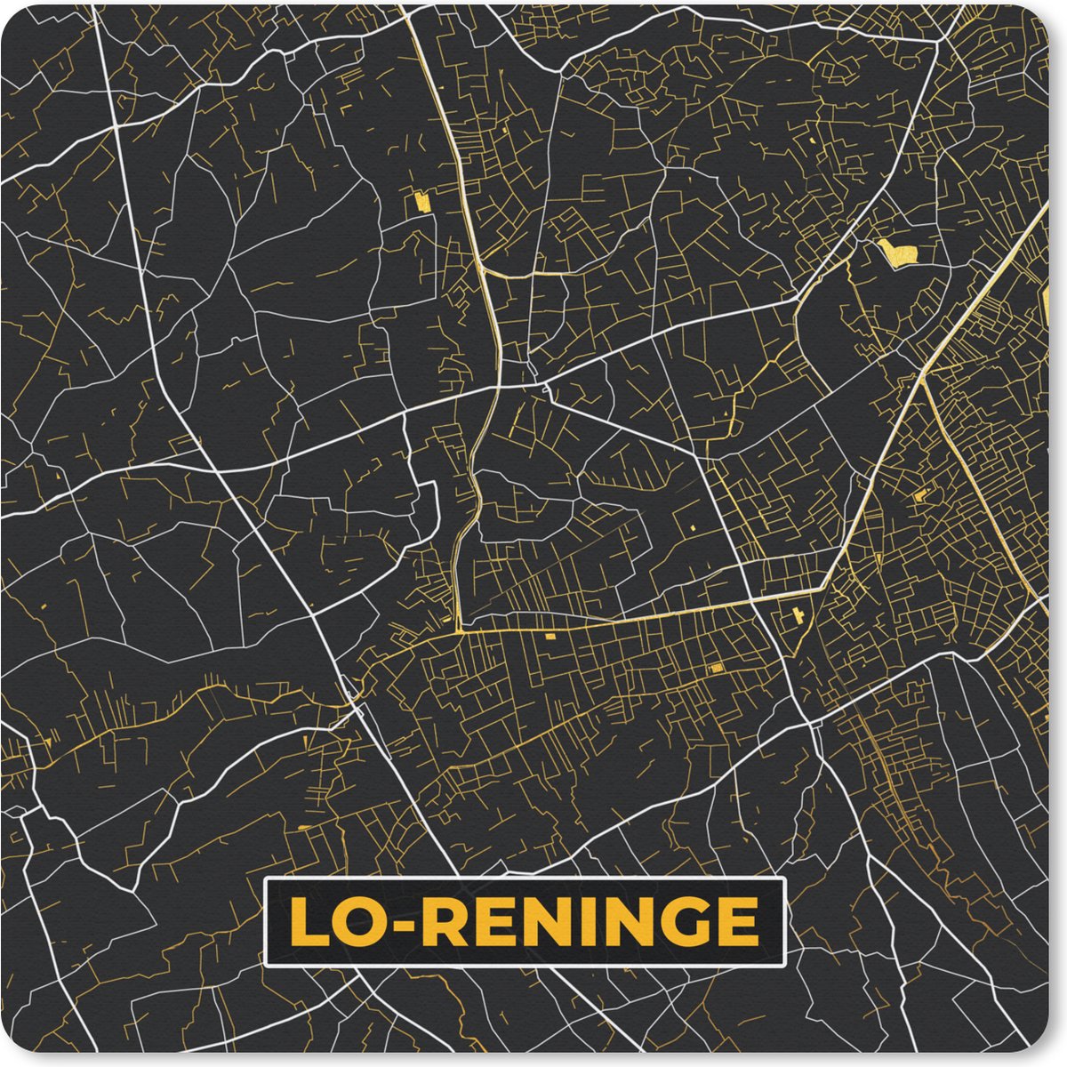 Muismat 20x20 cm - Mousepad Stadskaart - Goud - Plattegrond - Lo-Reninge - Kaart - Muismatten - Stadskaart