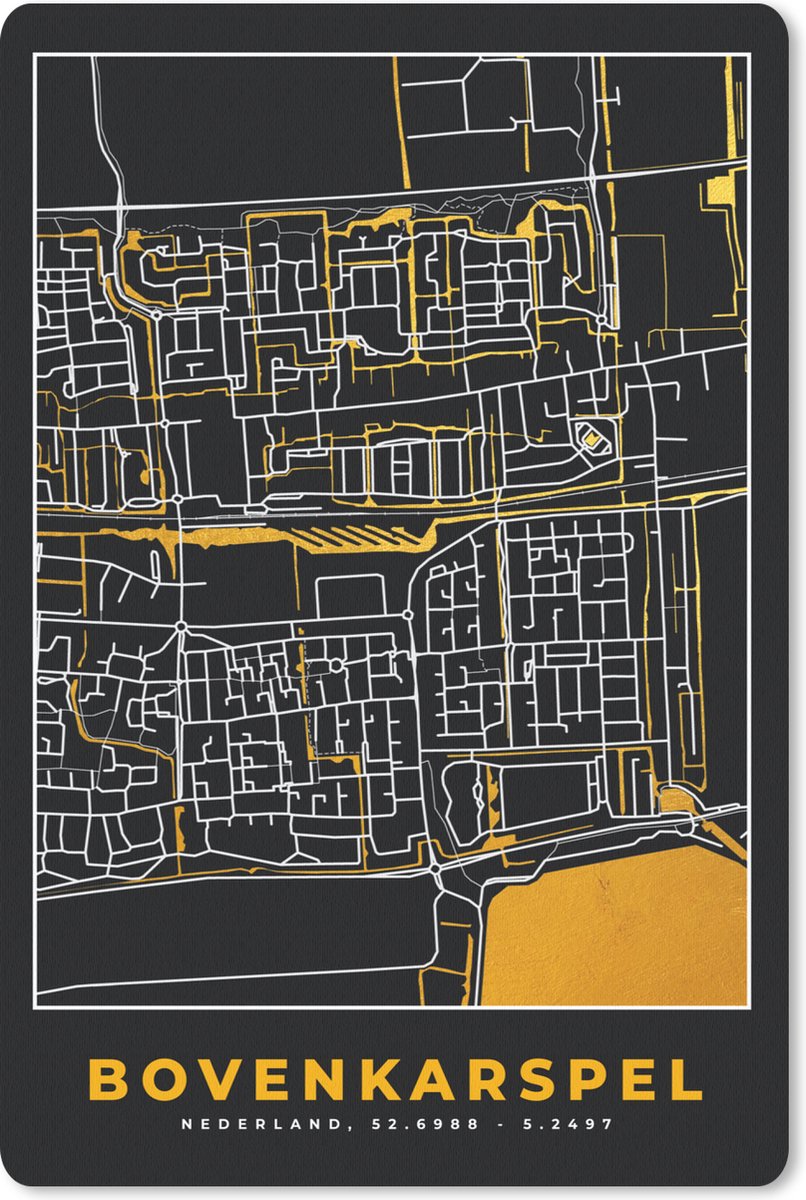 Muismat - Mousepad - Kaart - Goud - Bovenkarspel - Plattegrond - Stadskaart - 18x27 cm - Muismatten