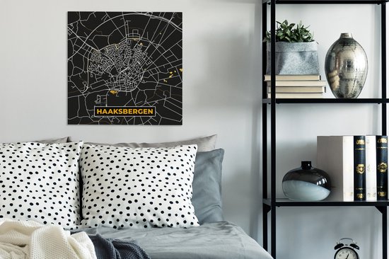 Peinture sur toile Haaksbergen - Black and Gold et Or - Plan de la ville - Carte - Plan d'étage - 50x50 cm - Décoration murale