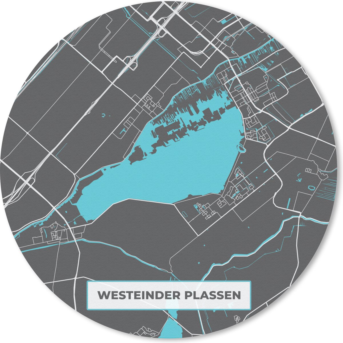Muismat rond 30x30 cm - Mousepad Stadskaart - Westeinderplassen - Nederland - Plattegrond - Kaart - Water - Ronde muismatten - Stadskaart