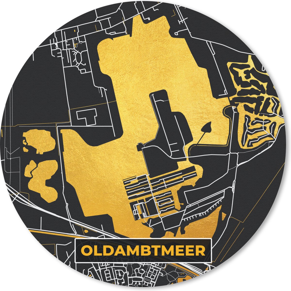 Muismat rond 40x40 cm - Mousepad Kaart - Plattegrond - Stadskaart - Oldambtmeer - Gold - Ronde muismatten - Stadskaart