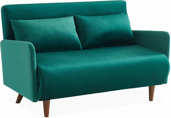 sweeek - Scandinavische 2-zits fluwelen slaapbank - panam - houten poten, zitbank, verstelbare rugleuning