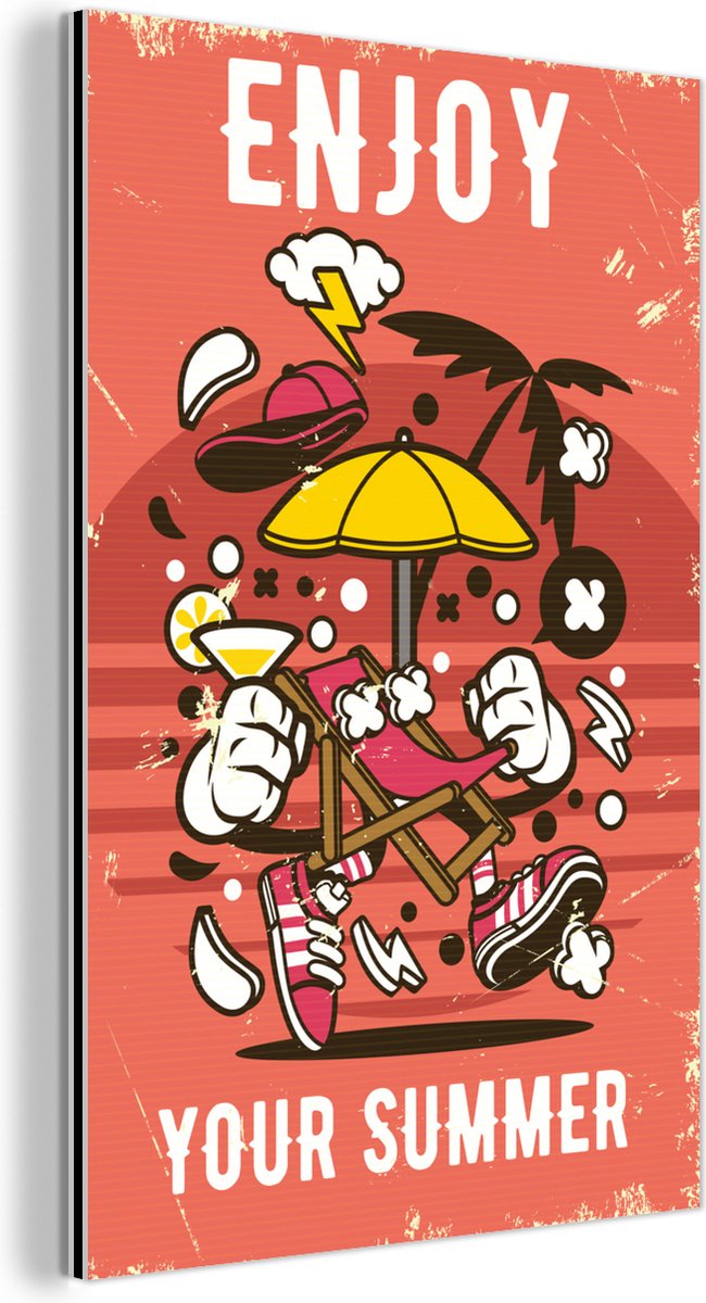 Aluminium schilderij 120x180 cm - Wanddecoratie metaal - Parasol - Zomer - Retro - Metalen